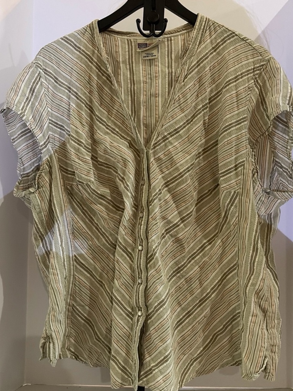 Faded Glory Light Green Striped Button-Front Blouse
